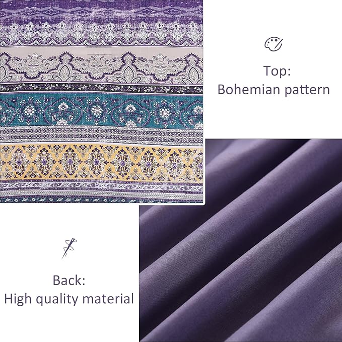 Cottolester Boho Full Comforter Set 8 Pieces,Violet Bohemian Striped Bed in a Bag, Paisley Soft Microfiber Bedding Comforter Set