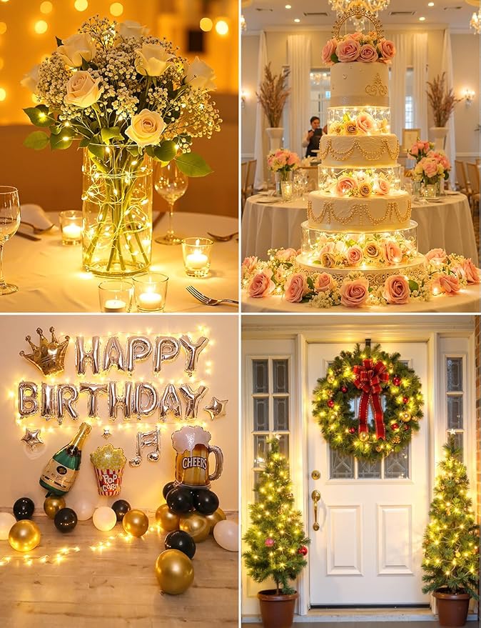 Brightown 24 Pack LED Fairy Lights Battery Operated String Lights, 7ft 20LED Waterproof Silver Wire String Lights, Firefly Starry Moon Lights for Mason Jars DIY Christmas Wedding Party Bedroom