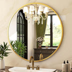 HARRITPURE 24 Inch Round Mirror, Gold Circle Bathroom Mirror, Modern Aluminum Alloy Frame Wall Mounted Vanity Mirror for Living Room, Bedroom, Entryway