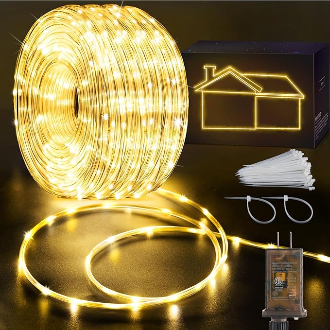KNONEW 328FT 1000LED Rope Lights for Outside,Outdoor String Lights Waterproof 8 Modes Clear Tube Light for Indoor,Bedroom,Wedding,Garden,Patio,Christmas,Tree,Rv,Holiday Decoration(Warm White)