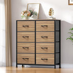 YITAHOME Dresser with 8 Drawers - Fabric Storage Tower, Organizer Unit for Living Room, Hallway, Closets - Sturdy Steel Frame, Wooden Top & Easy Pull Fabric Bins, Burlywood Grain