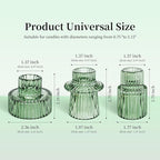 Taper Votive Candle Holder for Pillar Candles Tealight, Candlestick Holder for Wedding Christmas Tea Party, Boho Ribbed Vintage Crystal Glass Table Centerpiece Decor, Bulk Set of 6 (Green)