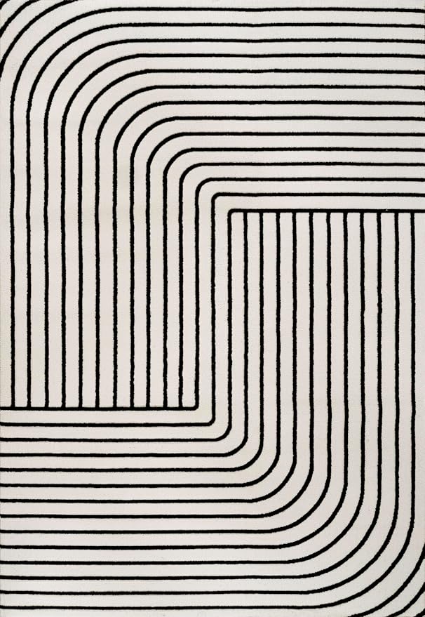 Eyely NCS101G-3 Odense High-Low Minimalist Angle Geometric Black/White 3 ft. x 5 ft. Area Rug, Black/White, 3 ft. x 5 ft., Indoor, Area Rug