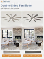 ZMISHIBO 62 inch Brushed Nickel Modern Ceiling Fan with Light and Remote, Indoor/Outdoor Industrial Ceiling Fan for Living Room Patio, 6 Speed Reversible Quiet DC Motor, 3 CCT, Dual Finish 8 Blades