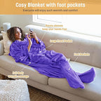 Catalonia Wearable Fleece Blanket with Sleeves and Foot Pockets for Adult Women Men, Micro Plush Comfy Wrap Sleeved Throw Blanket Robe Large, Purple