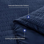 HYMOKEGE Navy Blue Queen Comforter Set Seersucker 7 Pieces, All Season Luxury Bed in a Bag for Bedroom, Bedding Set with Comforters, Sheets, Pillowcases & Shams