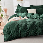 HYMOKEGE Emerald Green Twin Comforter Set Seersucker 5 Pieces, All Season Luxury Bed in a Bag for Bedroom, Bedding Set with Comforter, Sheets, Pillowcase & Sham