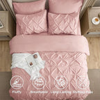 Bedsure King Size Comforter Set Pink - Bed in a Bag Bedding Set 7 Pieces, GentleSoft™ Pintuck Bed Set Gift for Family, Pinch Pleat Pink Comforter with Sheets, Pillowcases & Shams