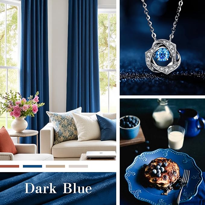 Lazzzy Velvet Blackout Curtains Thermal Insulated Room Window Drapes Super Soft Luxury Curtains for Living Room Bedroom Rod Pocket 2 Panels, Dark Blue, 52" W x 108" L