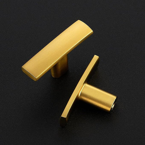 25 Pack Gold Cabinet Knobs - Curved Cabinet Pulls Brushed Brass Knobs for Kitchen Drawer Solid Dresser Pulls for Kitchen Hardware 1-3/4in Length Single Hole