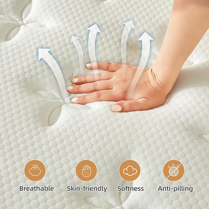 Queen Mattresses, 10 Inch Mattress Queen Size with Pocket Spring and Memory Foam for Pressure Relief, Motion Isolation, Edge Support, Medium Firm Mattress in a Box, CertiPUR-US, White
