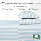 California Design Den Queen Sheet Set - 400 Thread Count Sateen, Natural 100% Cotton Bed Sheets Queen Size, Deep Pocket Cooling and Durable Bedding - Cape Stripe