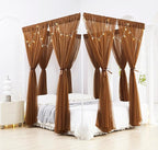 Akiky Canopy Bed Curtain with Lights Bed Drapes for Girls Adults Soft Bed Canopy Scarf for Bed Room Decoration (King, Coffee)