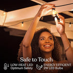 Brightech Ambience Pro LED String Lights - 26 Ft Patio Lights Outdoor Waterproof - Globe Porch String Lights for Outside, Christmas, Backyard - 12 Bulbs, 1W Vintage Edison, Warm White Black