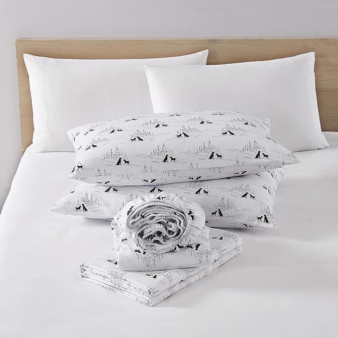Eddie Bauer - Twin Sheets, Cotton Flannel Bedding Set, Brushed For Extra Softness, Cozy Home Decor (Dog Friends White, Twin)