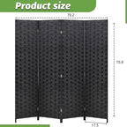 FDW Room Divider Wood Screen 4 Panel Folding Portable Partition Screens Wooden Mesh Woven Design Room Screen Divider for Home Office (Coal Black)