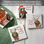 Thirstystone Merry Lodge Creatures 4 Pack Assorted Tumbled Tile Stone Coasters with Protective Cork Backing 4" Square Manufactured in The USA