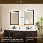 TETOTE Bathroom Mirror with Lights 20x28 Brushed Nickel LED Mirror Silver Frame Frontlit & Backlit Lighted Vanity Mirror Baroque Anti Fog Dimmable White/Warm/Natural,Wall Mounted(Horizontal/Vertical)