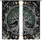 Life Tree Curtains, Hippie Sun Moon Trippy Tree of Life Bohemian Mandala Aesthetci Mystic Witchy Blackout Window Drapery Treatments for Bedroom Living Room Bathroom Decor, 84"x63" Inch