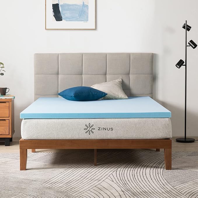 ZINUS 2 Inch Green Tea Cooling Gel Memory Foam Mattress Topper, Cooling Gel Foam, CertiPUR-US Certified, King, Blue
