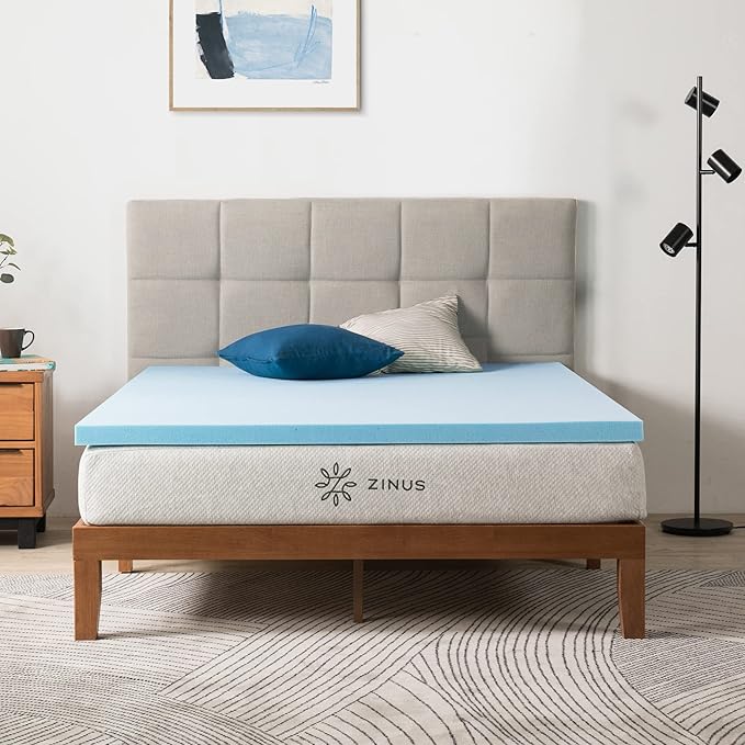 ZINUS 2 Inch Green Tea Cooling Gel Memory Foam Mattress Topper, Cooling Gel Foam, CertiPUR-US Certified, Queen, Blue