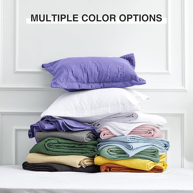 Love's cabin King Size Quilt Bedding Set Deep Purple Bedspreads - Bed Summer Lightweight Bedspread Comforter - Coin Pattern Bedding Coverlet for All Season - 3 Pieces (1 Quilt, 2 Pillow Shams)
