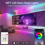 SINLEY Led Neon Rope Lights,Control with App/Remote,Flexible Led Rope Lights,Multiple Modes,IP68 Outdoor RGB Neon Lights Waterproof,Music (20FT)