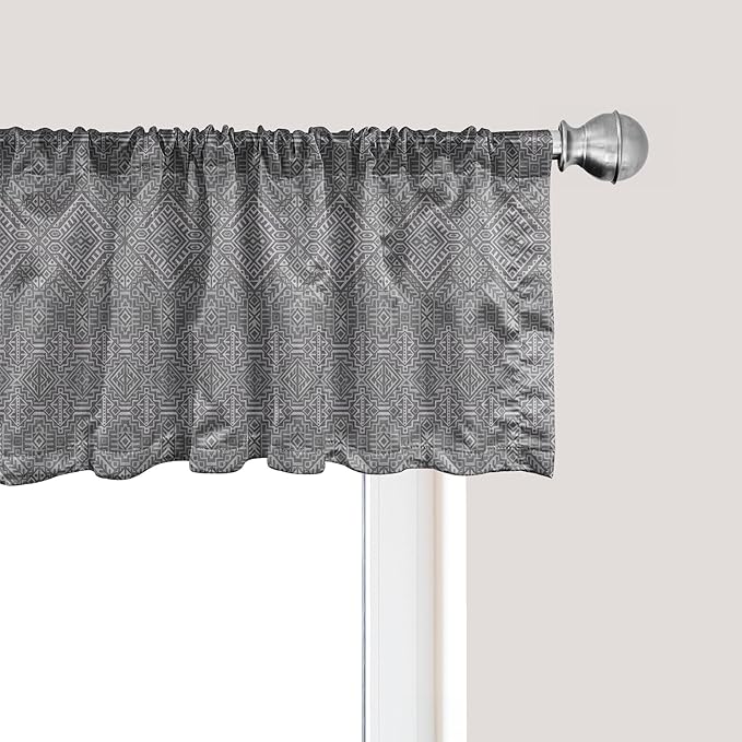 Ambesonne Aztec Window Valance, Pattern of Symmetric Tribal Inspired Streaks and Motifs in Greyscale Tones, Curtain Valance for Kitchen Bedroom Decor with Rod Pocket, 54" X 18", Pale Grey and Dimgray