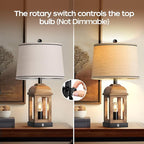 QiMH Table Lamp for Living Room, Farmhouse Lamps Set of 2 with USB A+C and Nightlight, 26" Rustic Bedside Lamps with 3-Way Dimmable Touch Control, Nightstand Lamp for Bedroom Decor, Wood Grain
