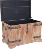 Household Essentials Decorative Trunk, Victorian, Large, Chinese Fir Wood, Aged-Wood Finish with Metal Accents, Fully Opening Lid, Stout Design, Ring Handles