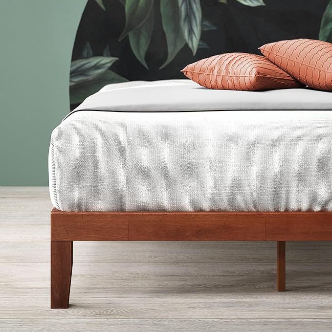 ZINUS Wen Wood Platform Bed Frame, Solid Wood Foundation, Wood Slat Support, No Box Spring Needed, Easy Assembly, Cherry, King