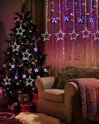 Blingstar Star Curtain Lights 138 LED 12 Star Multicolor Christmas Lights 8.2 Ft Connectable Window Lights with Remote Plug in Curtain String Lights for Christmas Ramadan Bedroom Indoor Outdoor Decor