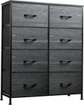 WLIVE Fabric Dresser for Bedroom, Tall Dresser with 8 Drawers, Storage Tower with Fabric Bins, Double Dressers, Chest of Drawers for Closet, Living Room, Dormitory, Charcoal Black Wood Grain Print