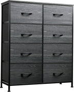 WLIVE Fabric Dresser for Bedroom, Tall Dresser with 8 Drawers, Storage Tower with Fabric Bins, Double Dressers, Chest of Drawers for Closet, Living Room, Dormitory, Charcoal Black Wood Grain Print