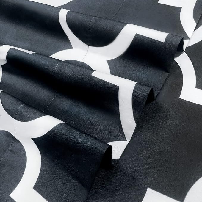 Mejoroom Queen Bed Sheet Set - Super Soft Brushed Microfiber 1800 Thread Count Queen Sheets with 16 inch Deep Pocket - Wrinkle Free - 4 Piece(Queen, Black Quatrefoil with White Pattern)
