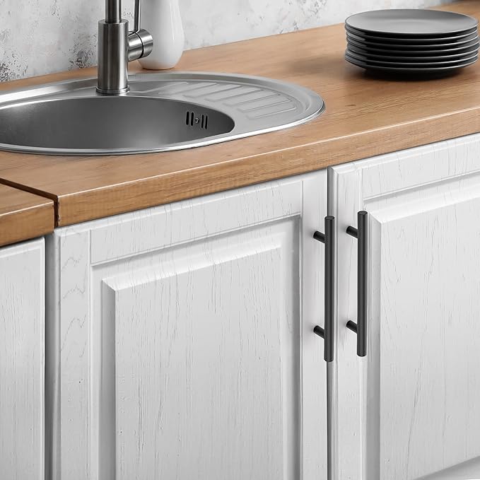 JOY DECOR 5 Pack Cabinet Handles, Black Cabinet Pulls, 5 in Hole Center Kitchen Hardware, Stainless Steel T Bar Handles for Dresser Drawers