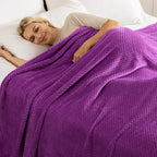 Exclusivo Mezcla Fleece Bed Blanket Queen Size, Super Soft and Warm Blankets for Couch, Sofa and Bed Waffle Textured, Cozy, Fuzzy and Lightweight (Purple, 90x90 Inches)