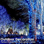 RPGT Christmas Light 1000 LEDs 336ft Green Cable Wire Fairy String Tree Twinkle Lights Plug in 12 Modes for Christmas Party, Outdoor, Garden, Wedding, Home Decoration (Blue)