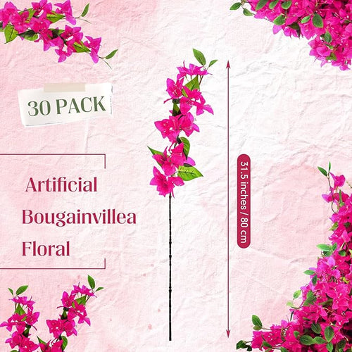 30 Pcs Artificial Faux Bougainvillea Fake Flower Silk Bougainvillea Branches UV Resistant Outdoor Indoor Decoration for Wedding Home Centerpieces Outside Decor (Rose Purple)