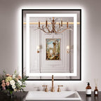 LED Bathroom Mirror,30"x36" Mirror with Black Frame, Front Light and Backlit, Stepless Dimmable, Anti-Fog, Shatter-Proof, Memory, 3 Colors, Double LED Vanity Mirror