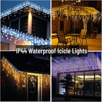 Toodour Christmas Icicle Lights Outdoor, RGB Color Changing Icicle Light with 60 Drops, 29.5ft 360 LED Christmas Lights - Window Fairy Twinkle Light for Home, Garden, Outdoor Xmas Decorations