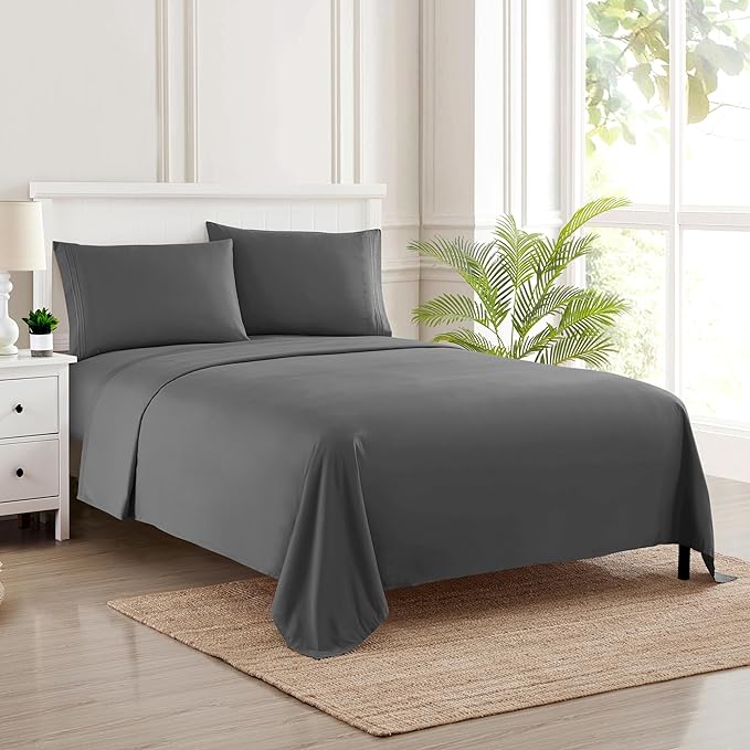 California King Sheet Sets - Breathable Luxury Sheets with Full Elastic & Secure Corner Straps Built In - 1800 Supreme Collection Deep Pocket Bedding, Sheet Set, EXTRA DEEP pocket - Cal King, Gray