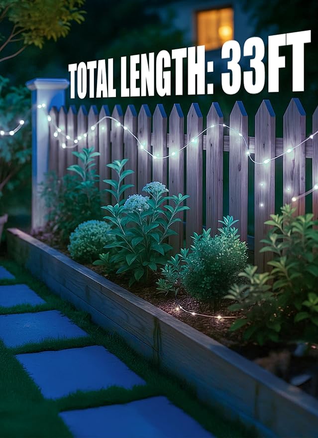 Minetom Solar String Lights for Outside, 33Ft 100 LED Outdoor Solar Fairy Lights, 8 Modes Balcony Lights for Tree Patio Christmas Party Wedding Decor (Pure White)