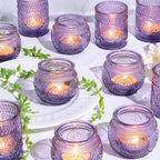 12pcs Assorted Purple Votive Candle Holders for Party Decorations, Lavender TeaLight Candle Holder for Bridal Shower, Baby Shower Decrations, Boho Tea Party Purple Decor, Purple Gifts for Women