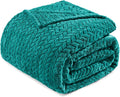 Exclusivo Mezcla Fleece Twin Size Blanket for Bed, 90x66 Inches Soft Cozy Jacquard Flannel Blankets, Lightweight Fuzzy Plush Warm for Winter, Teal