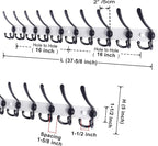 Dseap Coat Rack Wall Mount - 38” Long 10-Tri-Hooks Heavy Duty Coat Hanger Rail Wall Hooks for Hanging Coats Hats Clothing Clothes Purse Mudroom Entryway, White/Black