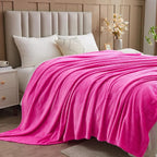 NEWCOSPLAY Super Soft Twin Blanket Hot Pink Premium Silky Flannel Fleece Leaves Pattern Lightweight Bed Blanket All Season Use (Hot Pink, Twin(60"x80"))