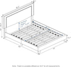 Furinno Laval Double Row Nail Head Upholstered Platform Bed Frame, King, Linen