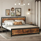 LIKIMIO California King Bed Frame with Headboard and Footboard, Metal Strong Supports, Easy Assembly, Noise-Free, No Box Spring Needed, Vintage Brown