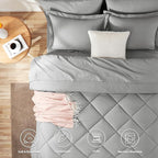 CozyLux Full Size Comforter Sets Light Grey - 7 Pieces Bed in a Bag Full, Luxury Soft Bed Set for All Seasons, Bedding Set with Down Alternative Comforter, Sheets, Pillowcases & Shams